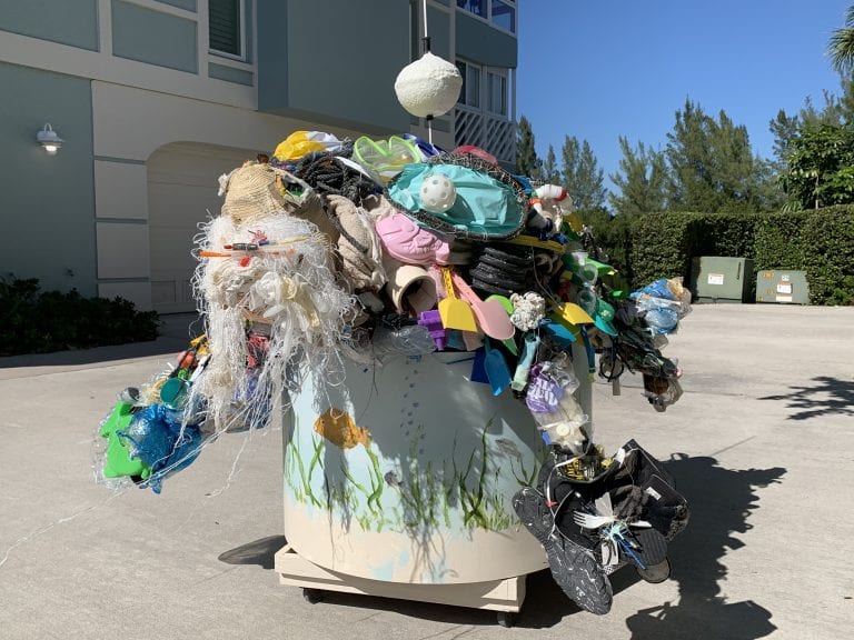 Sculpture illustrates local trash problem