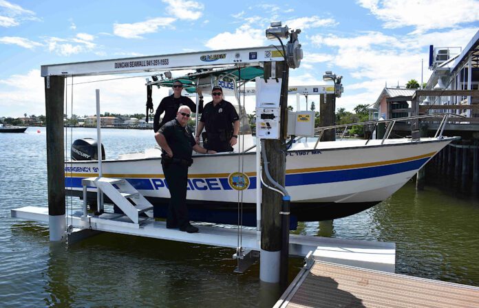 Police department boat lift now in place